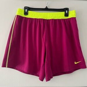 Nike Maroon and Lime Green Drifit Active Shorts